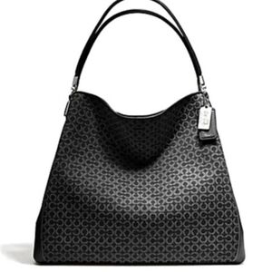 Coach Phoebe Madison Op Art Black And Gray Needle Point Handbag